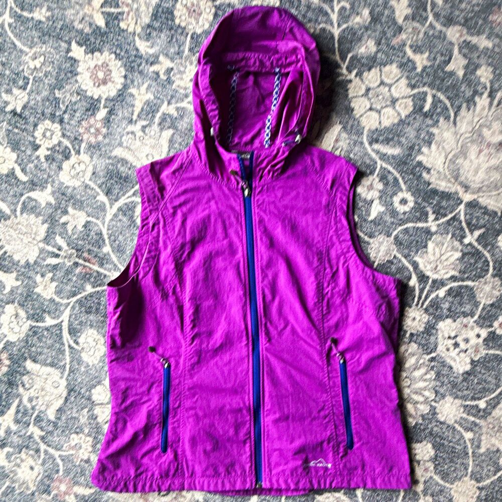 Eddie Bauer Women's Purple Hooded Full Zip Nylon Vest w/ Pockets XL